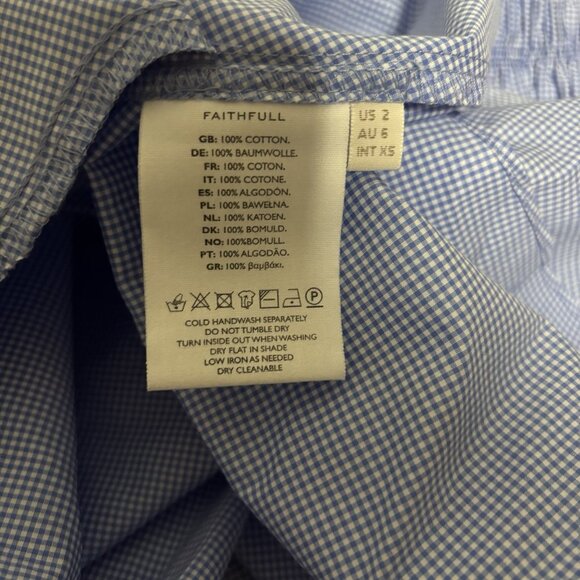 Faithfull The Brand Blue White Gingham Checked Mini Dress Size 2 New with tags - Picture 5 of 6